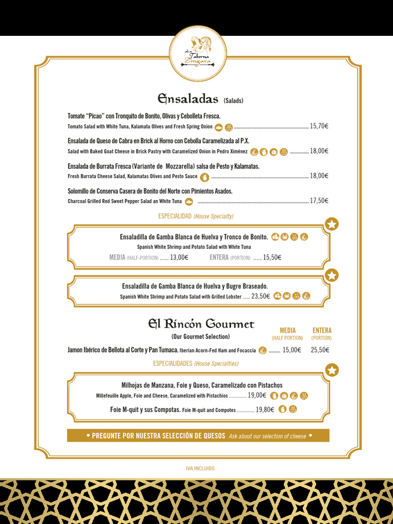 Carta de Zíngara en Madrid | PDF | Cocina | Alimentos