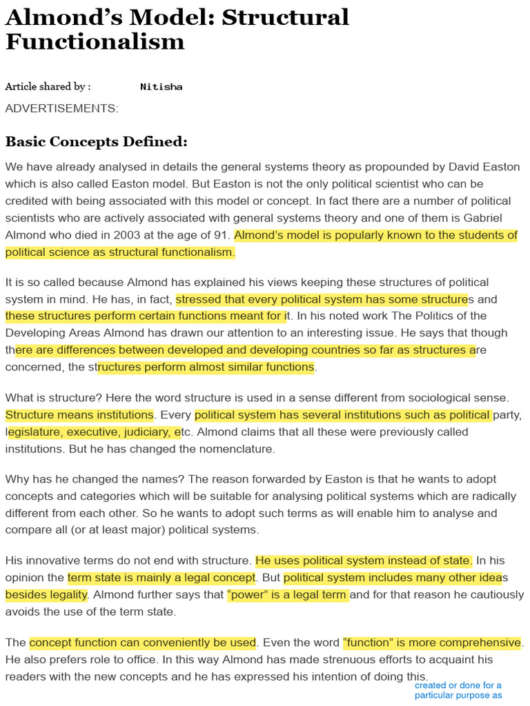 Almond's Model - Structural Functionalism | PDF | Sociology | System