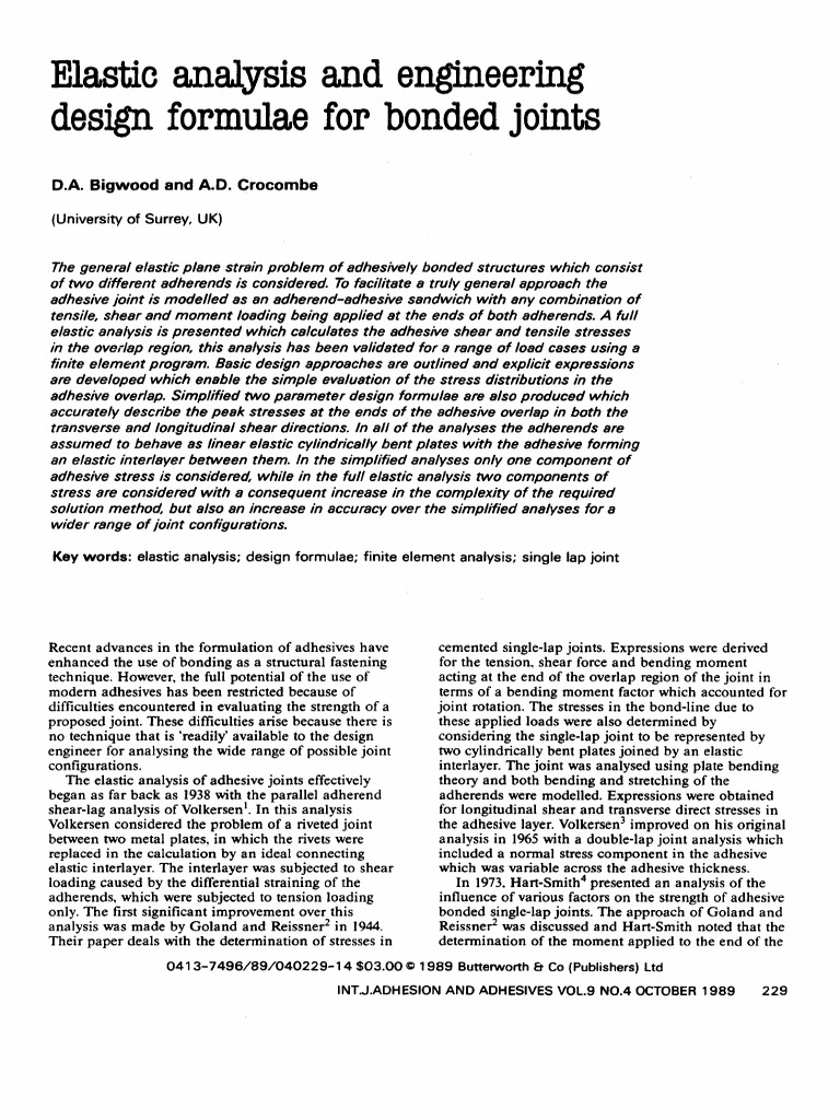 Elastic analysis engineering design formulae for bonded joints pdf