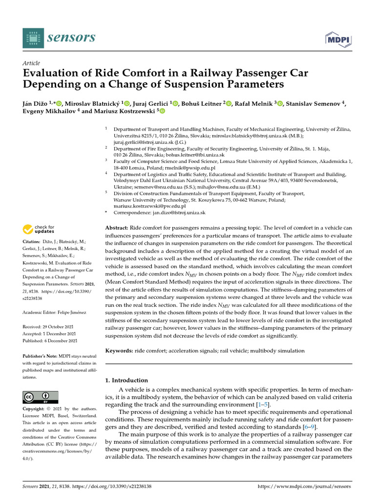 Evaluation of Ride Comfort in A Railway Passenger Car Depending On A ...