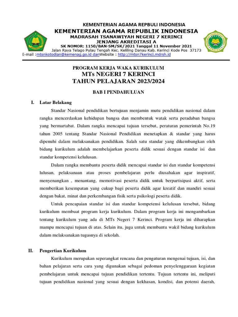 Program kerja waka kurikulum pdf