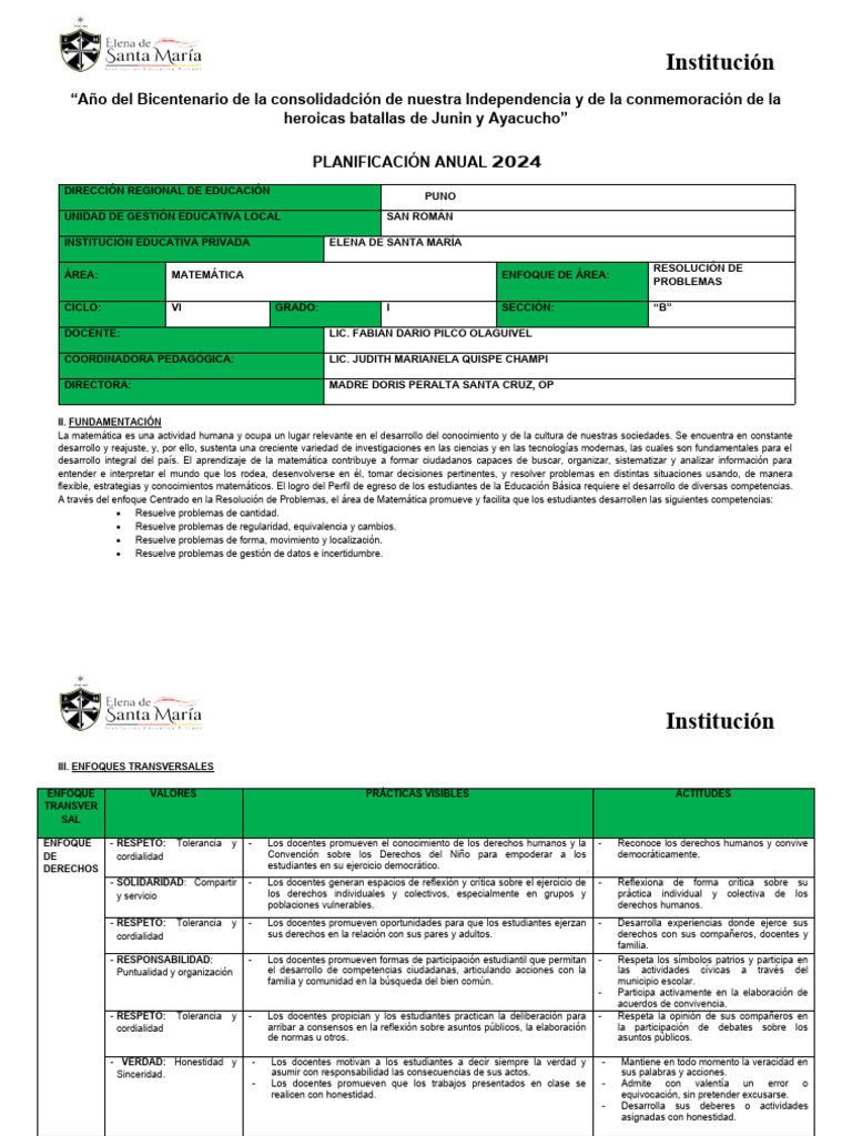 Planificacion Anual 2024 Matematica 1ro B | PDF | Números | Número racional