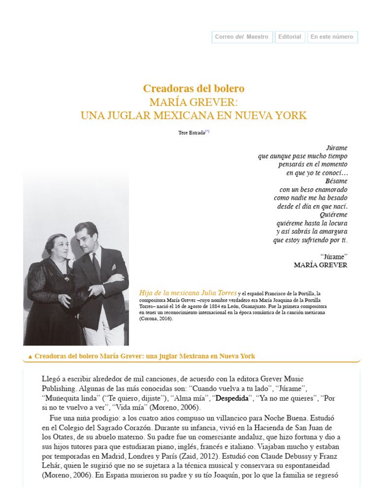 Creadoras Del Bolero María Grever - Una Juglar Mexicana en Nueva York | PDF