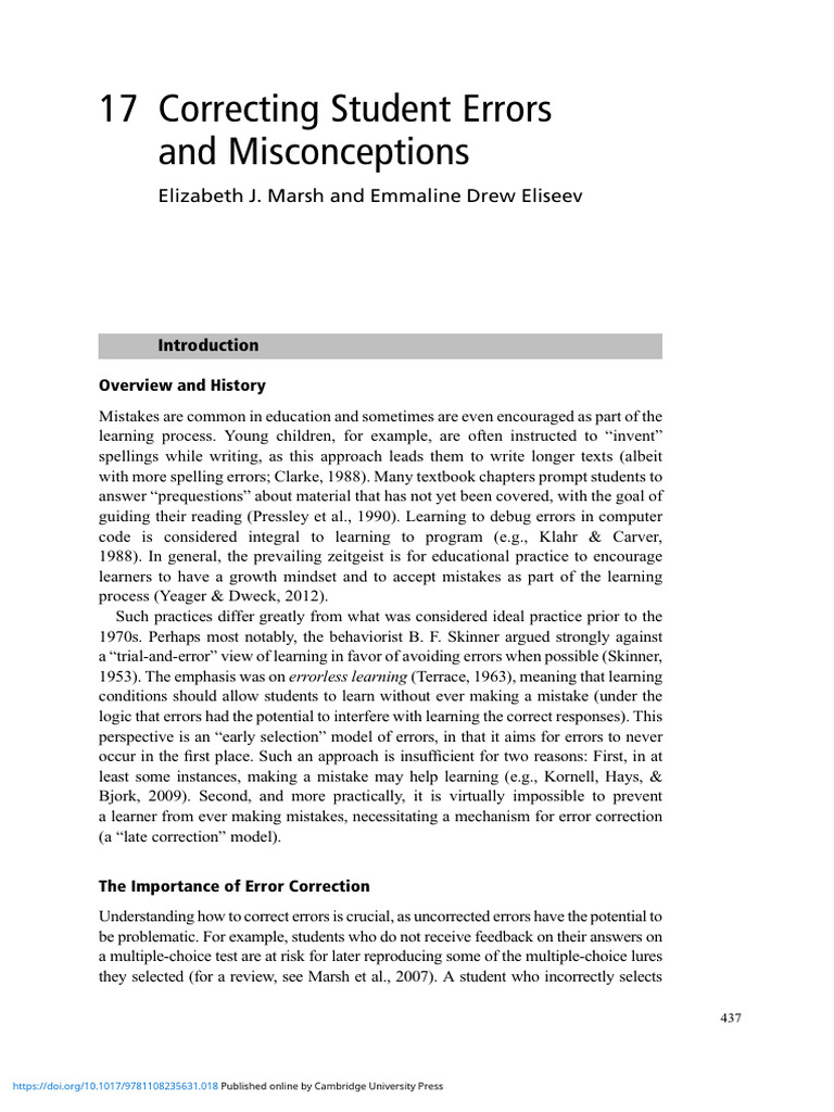 Correcting Student Errors and Misconceptions | PDF | Learning | Concept