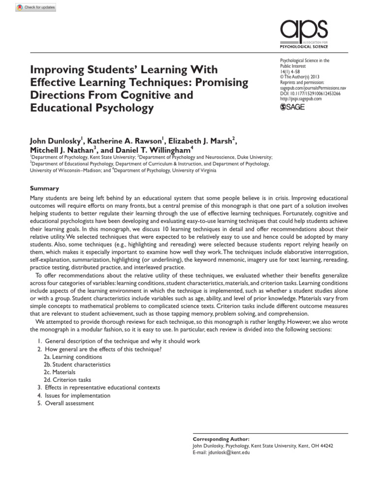 Improving Students' Learning With Effective Learning Techniques | PDF ...