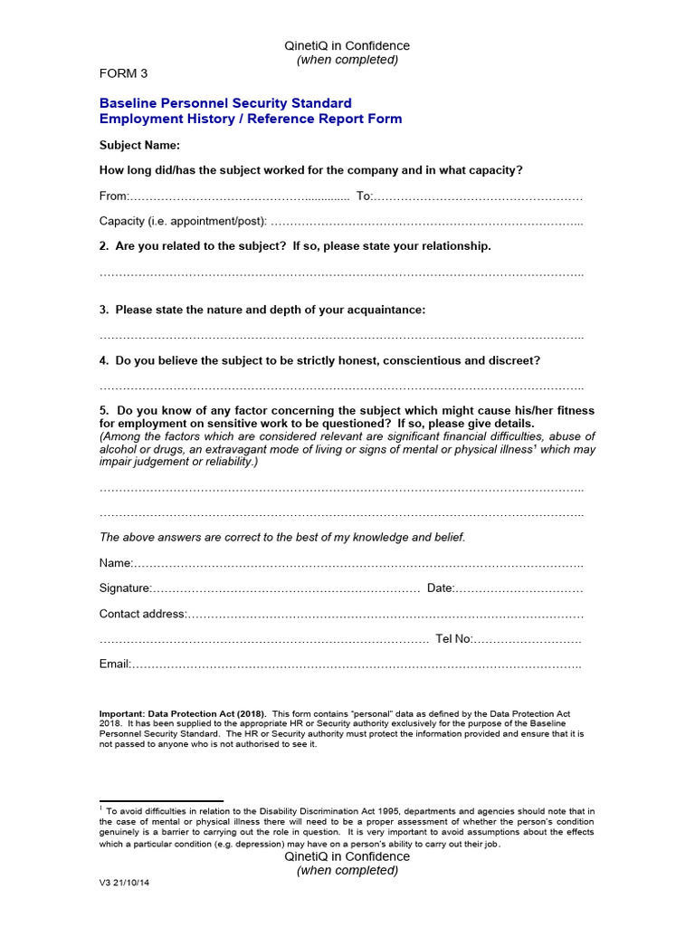 Employment History Reference Report Form | PDF | Behavioural Sciences