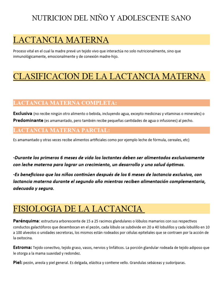 Nutricion Del Niño y Adolescente Sano Resumen | PDF | Amamantamiento ...
