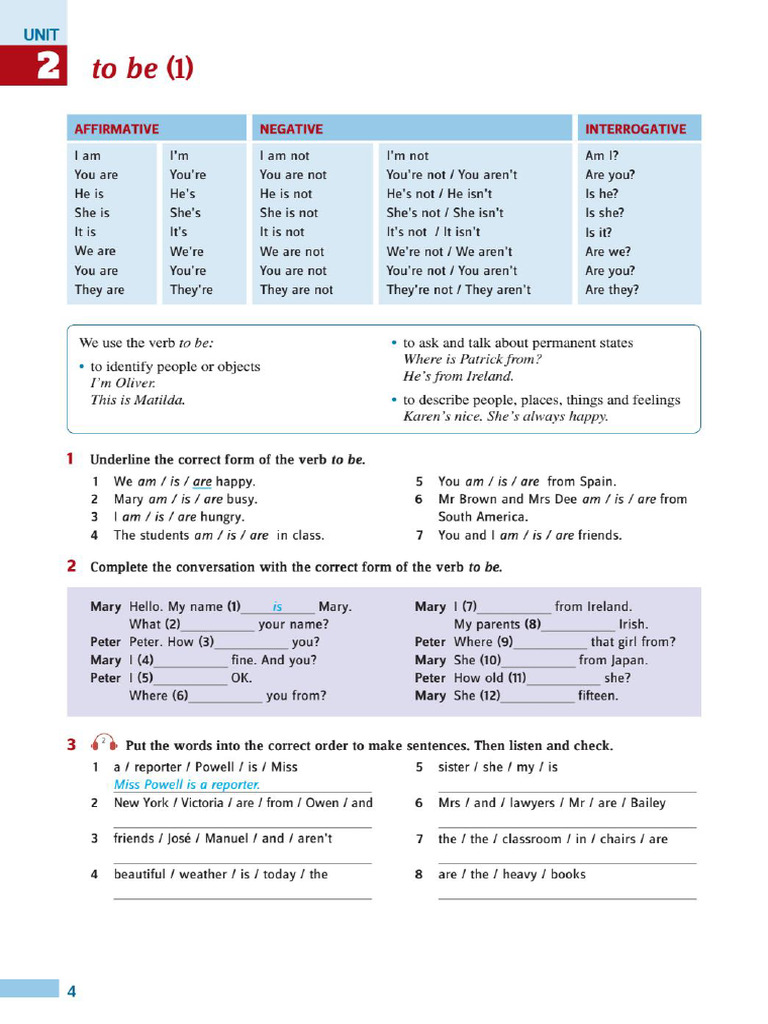 Verb To Be - Affirmative, Negative and Interrogative | PDF