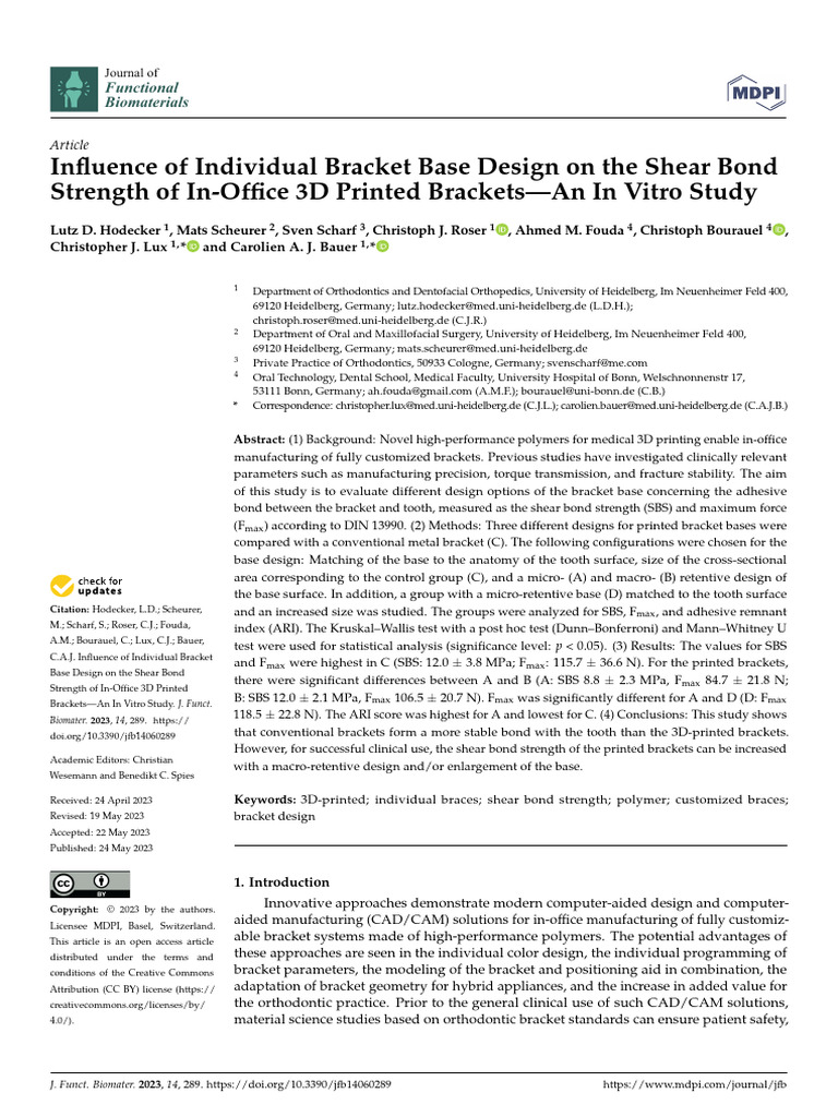 Influence of Individual Bracket Base Design On The Shear Bond Strength ...