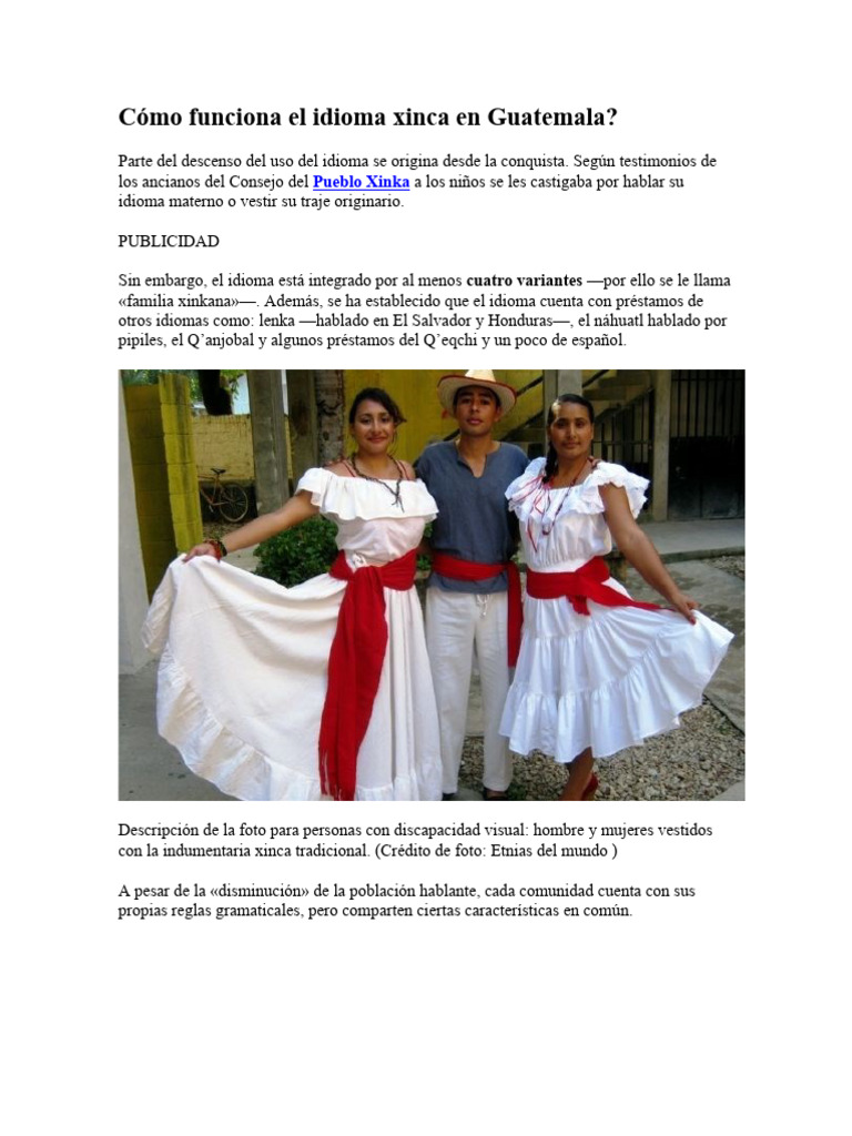 Idioma y vestimenta del pueblo xinca | PDF