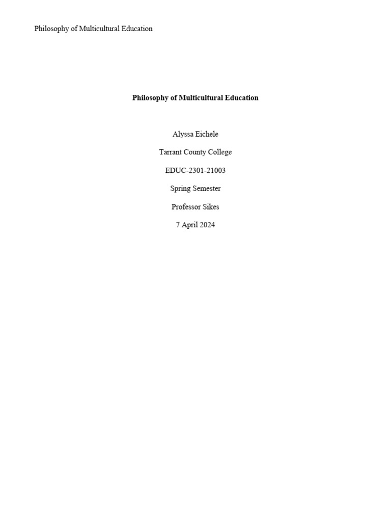 Philosophy of Multicultural Education | PDF | Cognition | Behavior ...