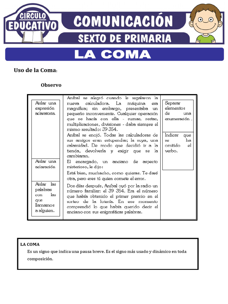 Uso de la Coma en Primaria: Ejercicios y Ejemplos | PDF