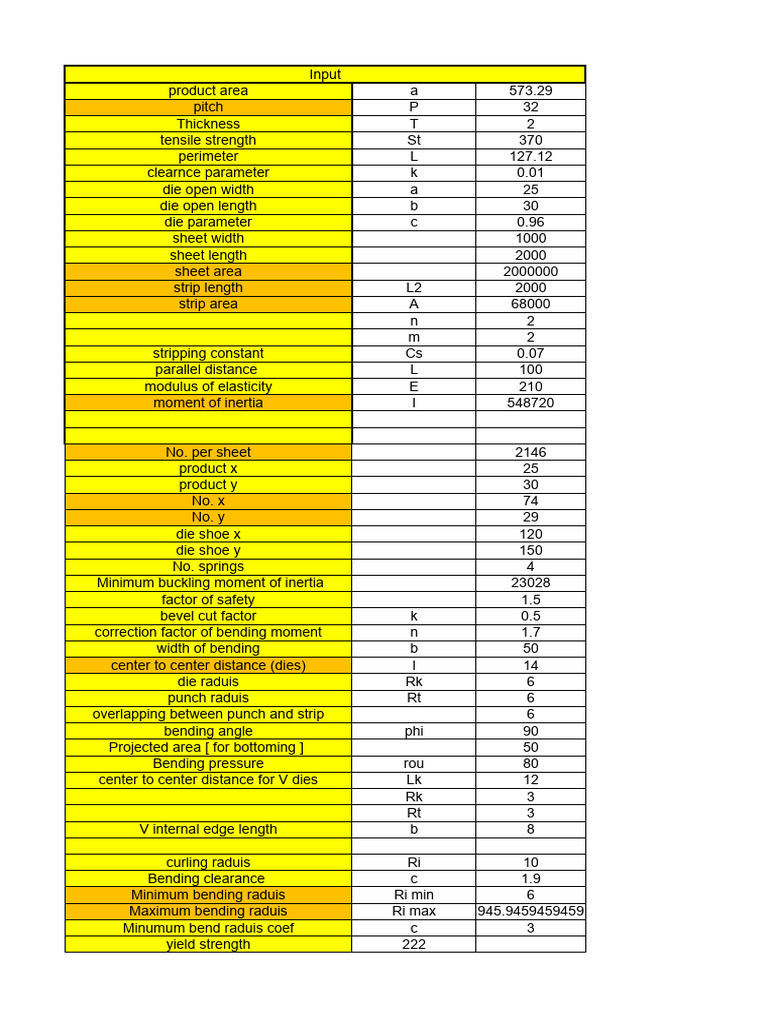 Sheet Metal Die Calculation | PDF | Deformation (Mechanics) | Classical ...