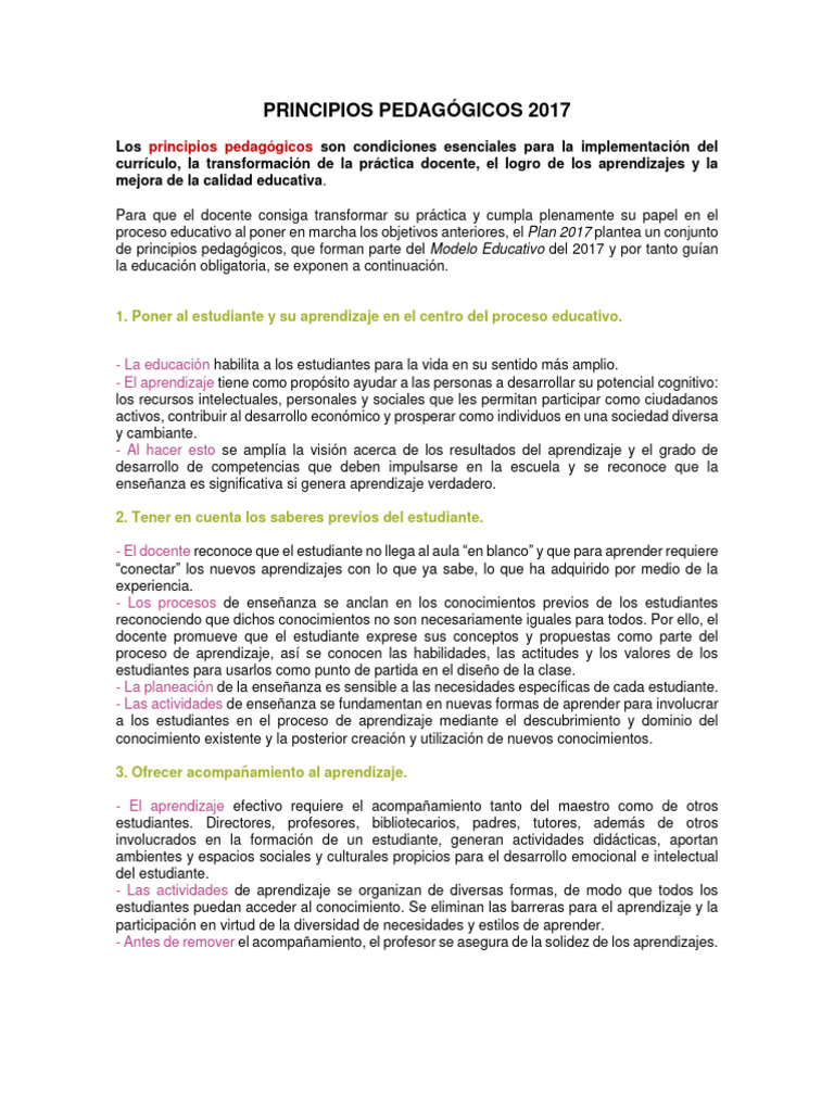 Principios Pedagógicos 2017 | PDF | Enseñando | Aprendizaje