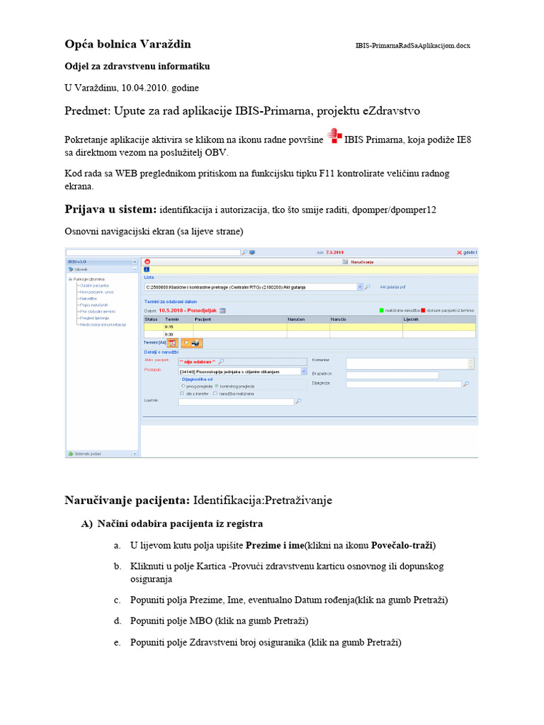 IBIS PrimarnaRadSaAplikacijom | PDF