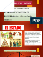 TEMA: El Estado: Elementos, Formas. Carrera: Ciencias Sociales DOCENTE: Lic. Lucy J, Narvaez Paredes. Ciclo: Iv