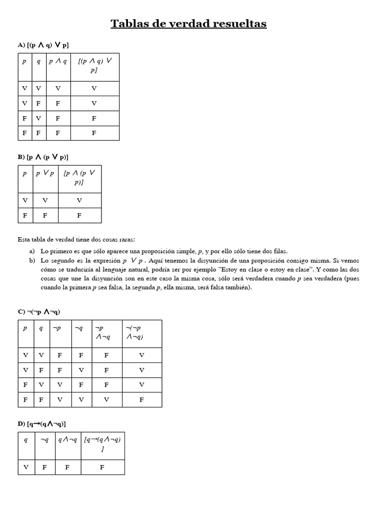 Tablas de Verdad en Lógica Proposicional | PDF | Semiótica ...