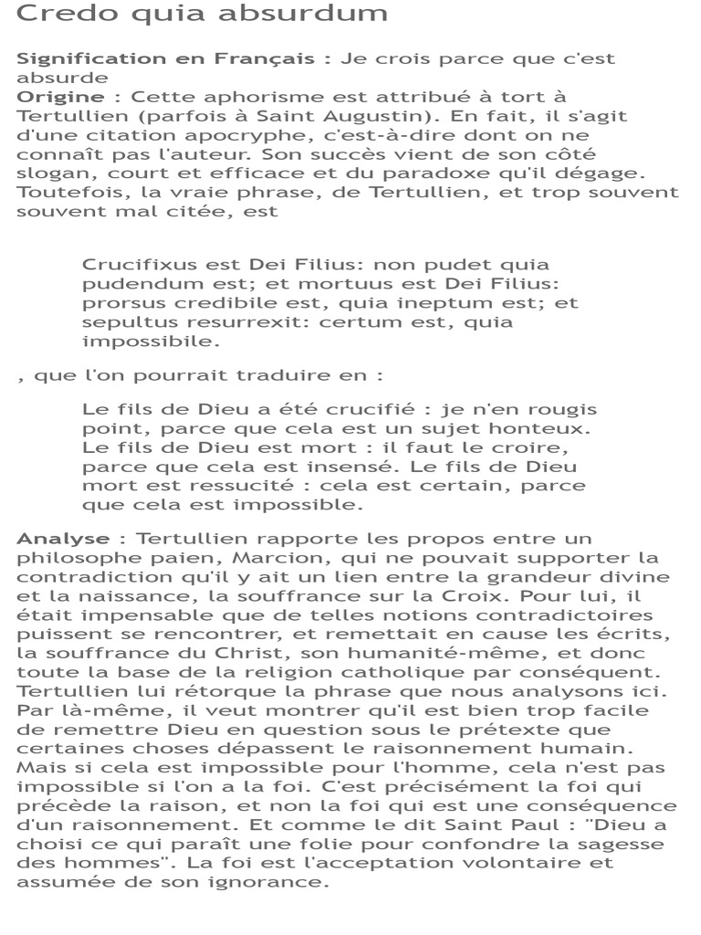 Credo quia absurdum : Foi et raison | PDF | Dieu | Théologie