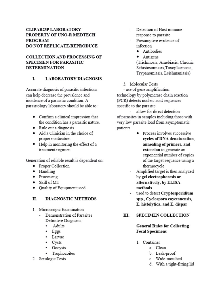 NOTES_ Specimen Collection, Handling & Processing PDF Polymerase
