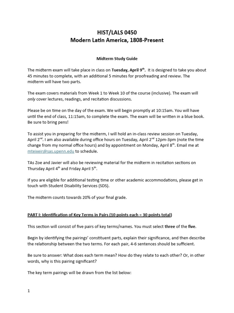 Hist450 - Midterm Study Guide | PDF | Latin America