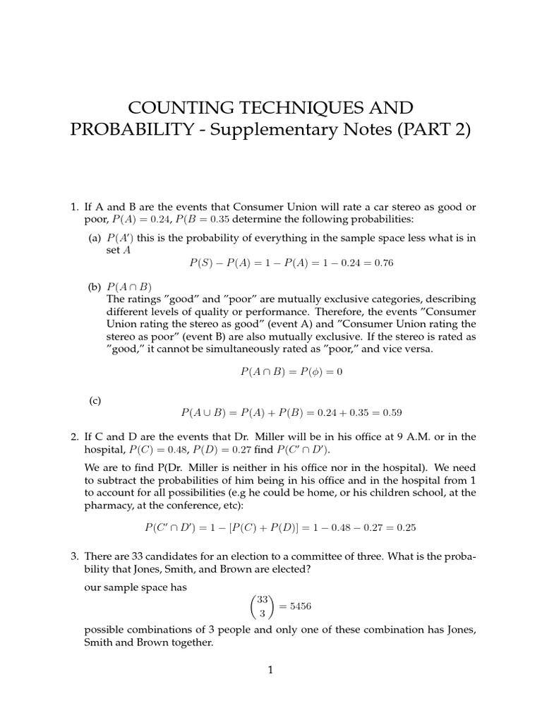Counting Techbiques And Probability Supplementary Notes Part 2 Updated