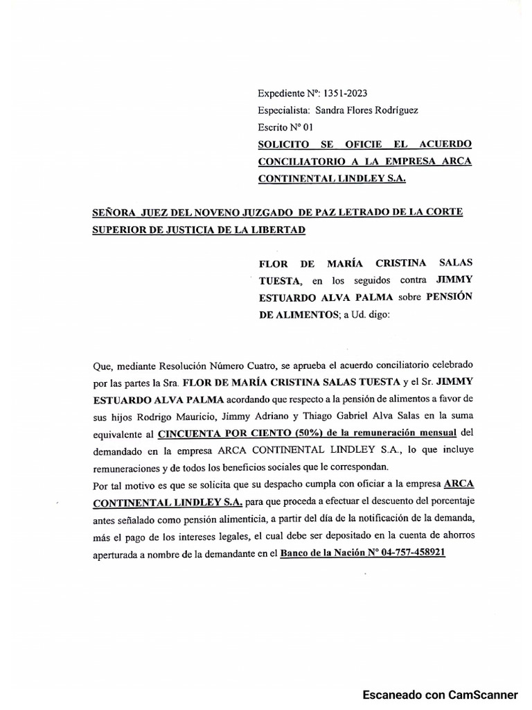 Solicito Se Oficie El Acuerdo Conciliatorio A La Empresa Arca ...