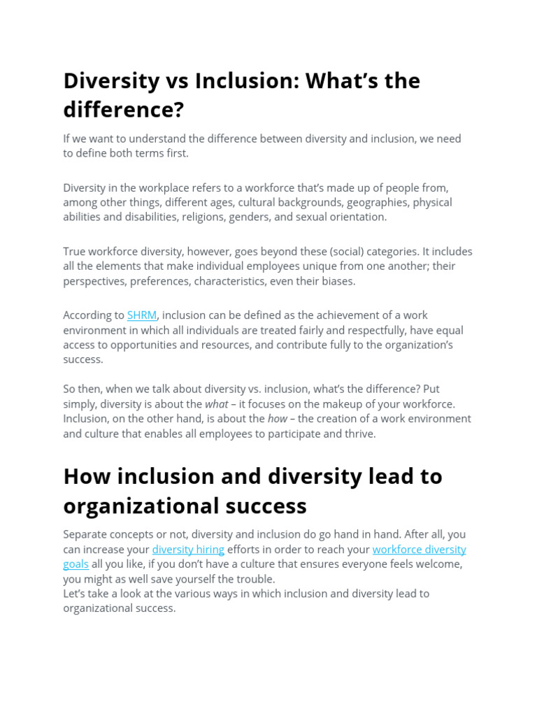 Diversity Vs Inclusion Pdf Diversity Business Social Psychology