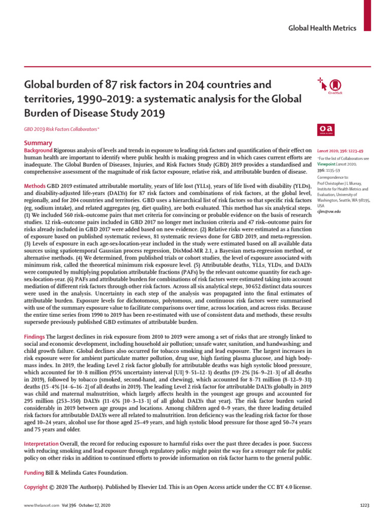 G1 - Global Burden of 87 Risk Factors in 204 Countries | PDF | Risk ...