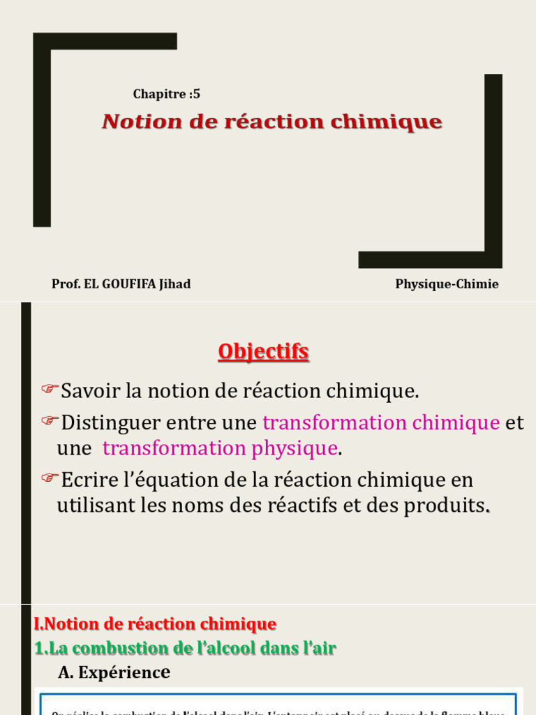 Notions de Réactions Chimiques et Transformations | PDF | Chimie | La ...