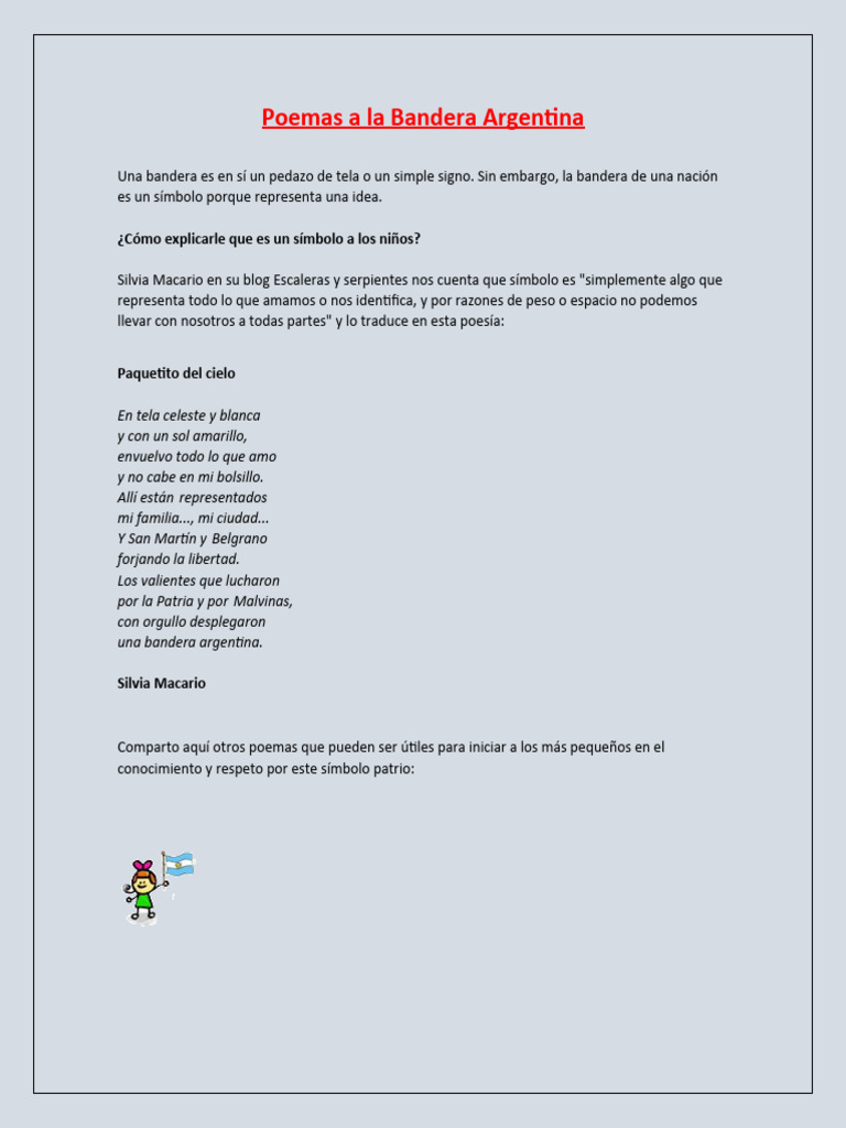 Poemas Infantiles sobre la Bandera Argentina | PDF