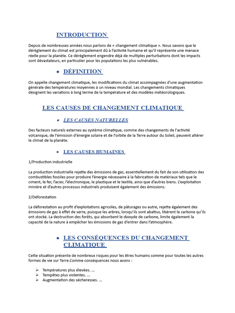 Changement climatique : causes et solutions | PDF | Effet de serre ...