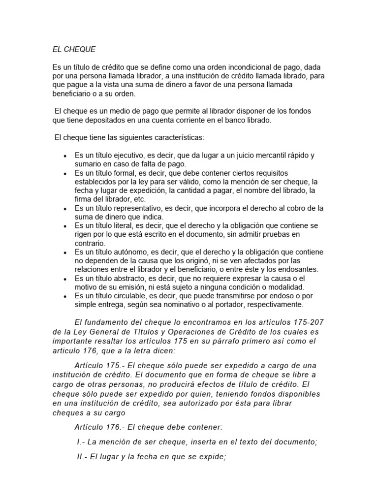 El Cheque | PDF | Cheque | Instrumento negociable