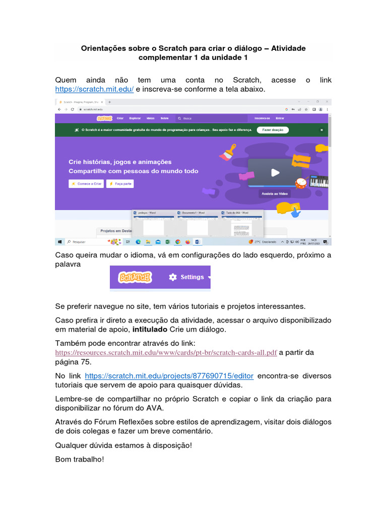 Criando Diálogos no Scratch | PDF