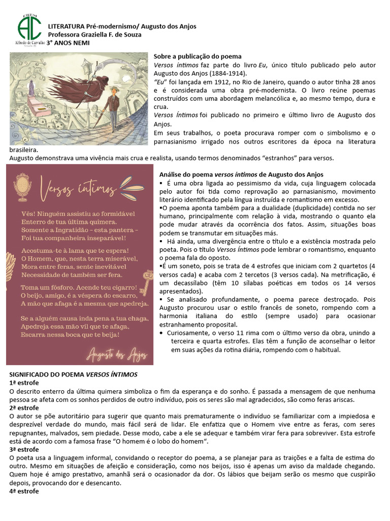 Análise de "Versos Íntimos" de Augusto dos Anjos | PDF | Sonetos | Poesia