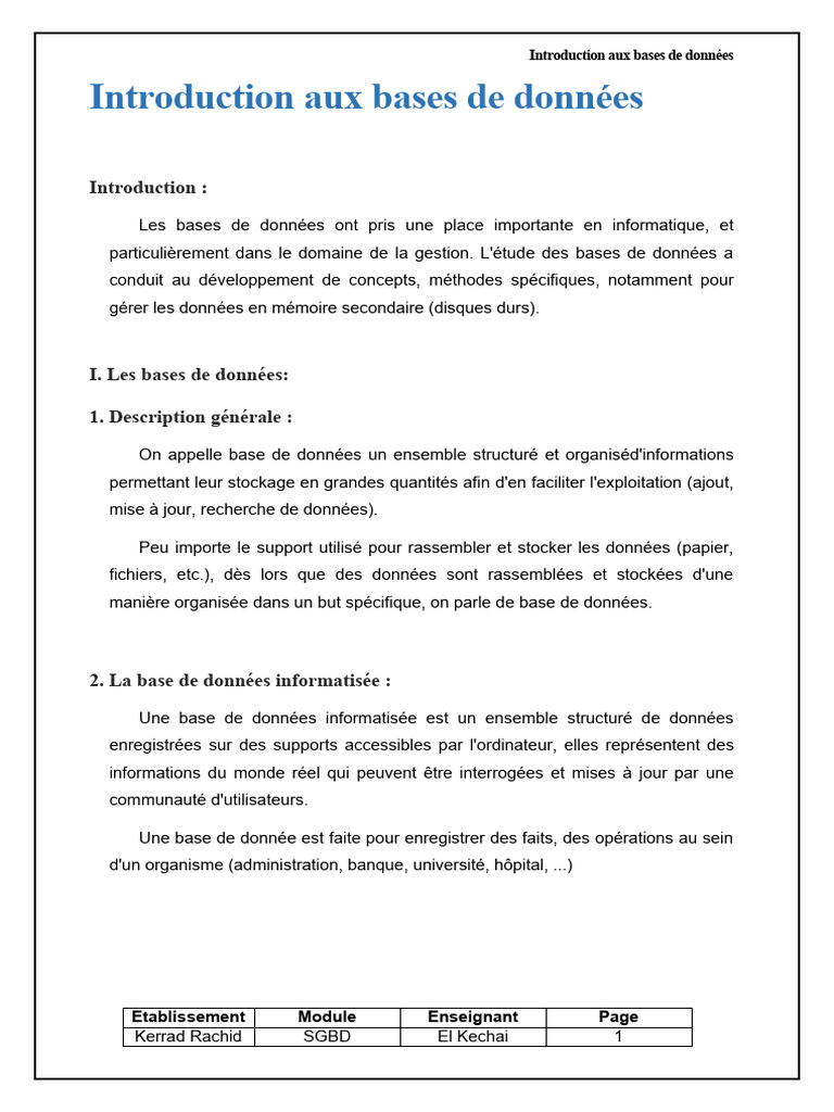 Introduction aux SGBD et bases de données | PDF | Bases de données ...