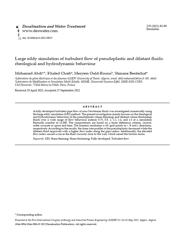 Large Eddy Simulation of Turbulent Flow of Pseudoplastic and Dilatant ...