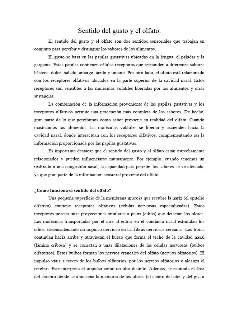 Sentido Del Gusto Y El Olfato Descargar Gratis Pdf Gusto Sentidos