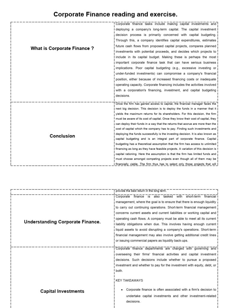 Corporate Finance Exercise Format And Exercise Pdf Financial
