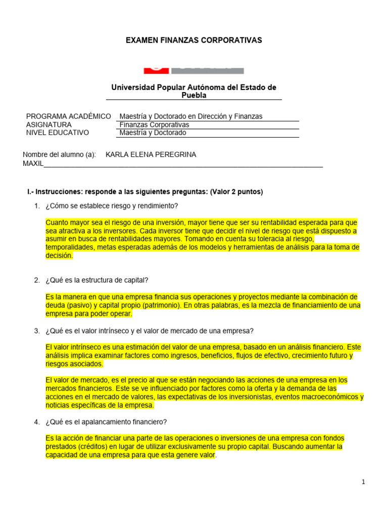 Examen de Finanzas Corporativas | PDF | Compartir (Finanzas) | Business