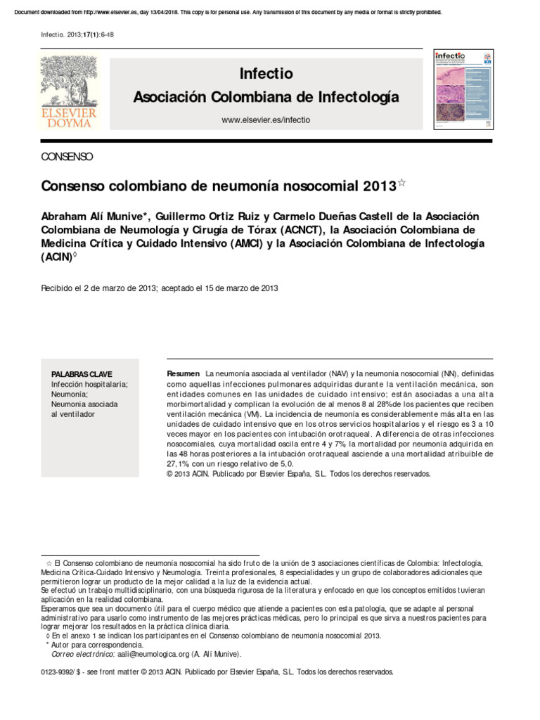 Neumonia Nosocomial Col 2013 2 Pdf Neumonía Ciencias De La Salud