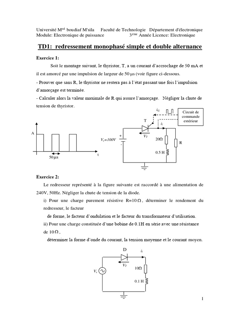 TD Électronique de Puissance : Thyristors | PDF | Redresseur ...