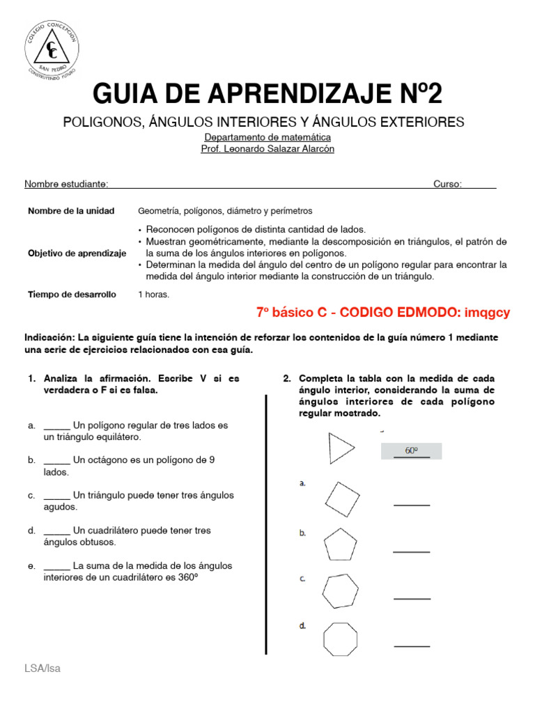 Guía de Polígonos y Ángulos Interiores | PDF