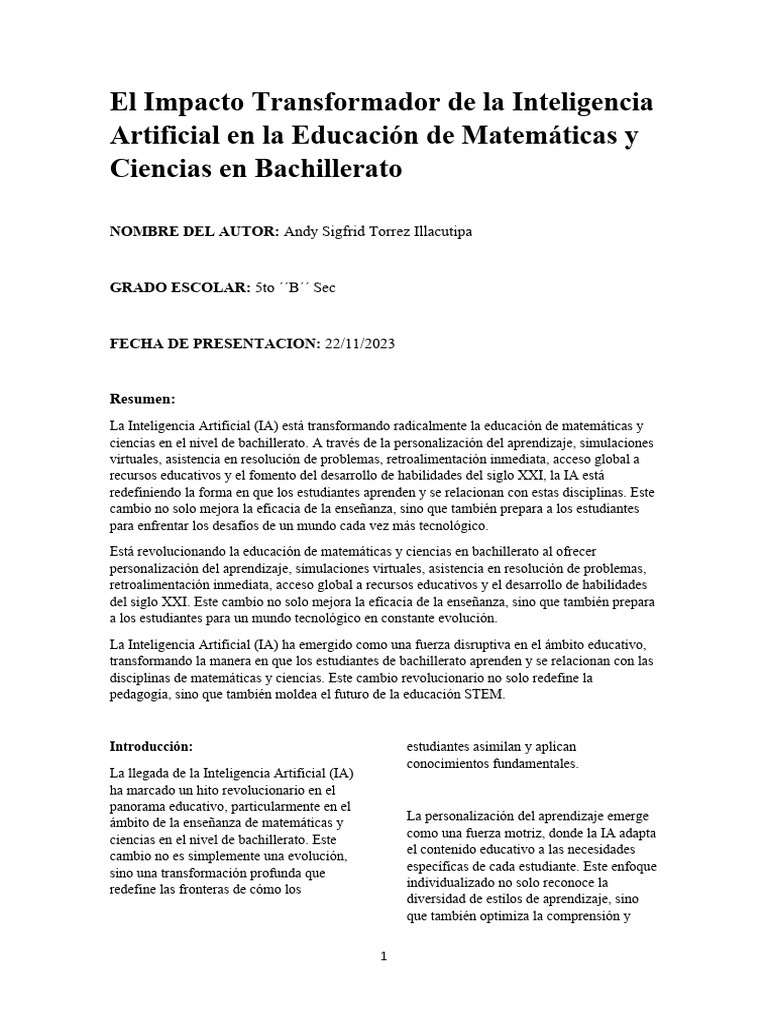 El Impacto Transformador de La Inteligencia Artificial en La Educación ...