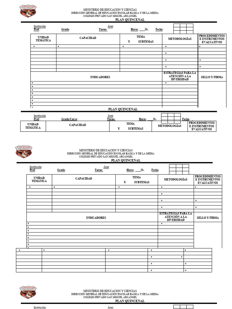 Plan Quincenal de Educación Escolar | PDF