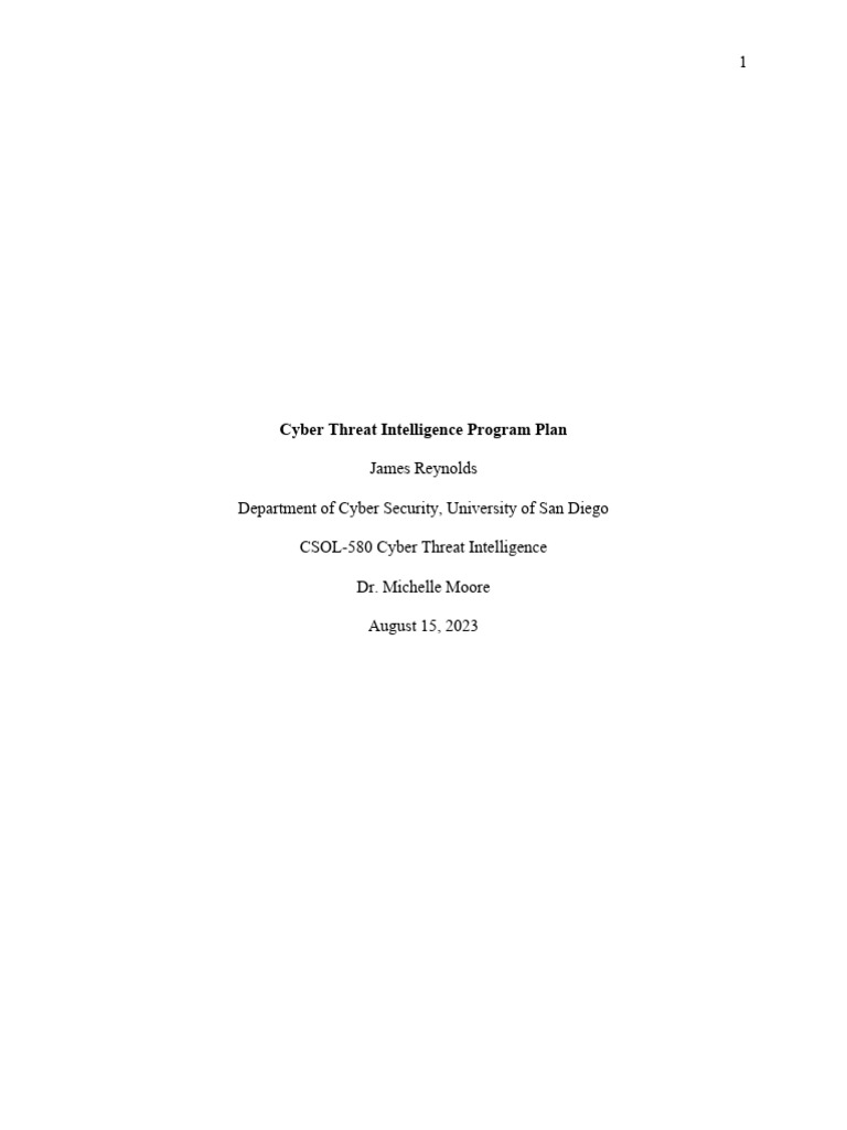 Cyber Threat Intelligence Program Plan Pdf Security Computer Security