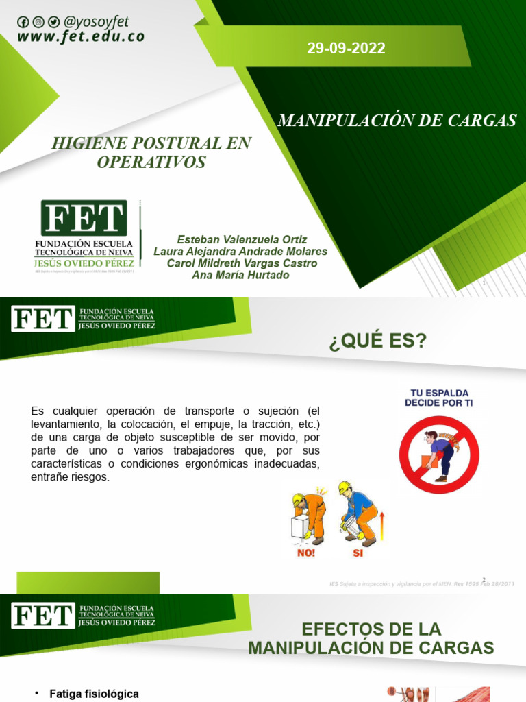 Higiene Postural y Manipulación de Cargas | PDF | Dolor lumbar ...