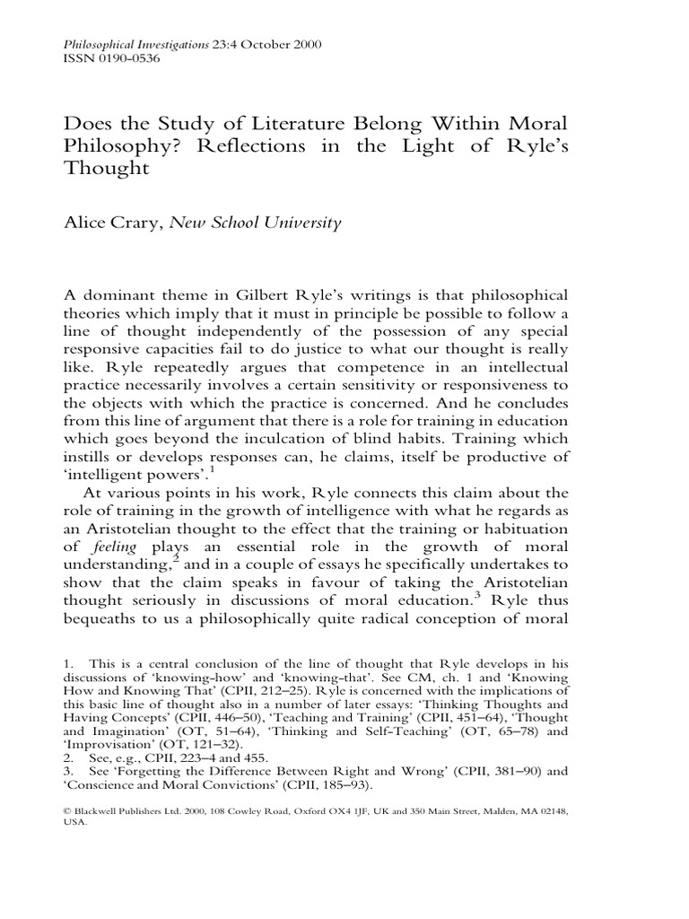 Does The Study of Literature Belong Within Moral Philosophy ...