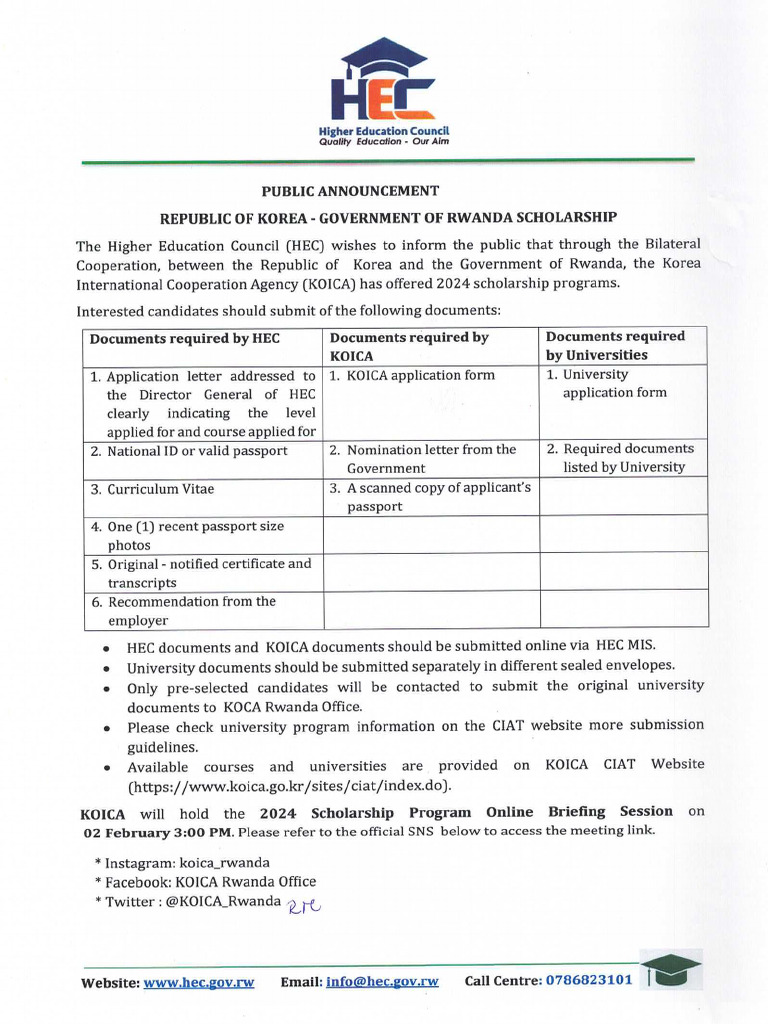 Republic of Korea Government of Rwanda Scholarship PDF