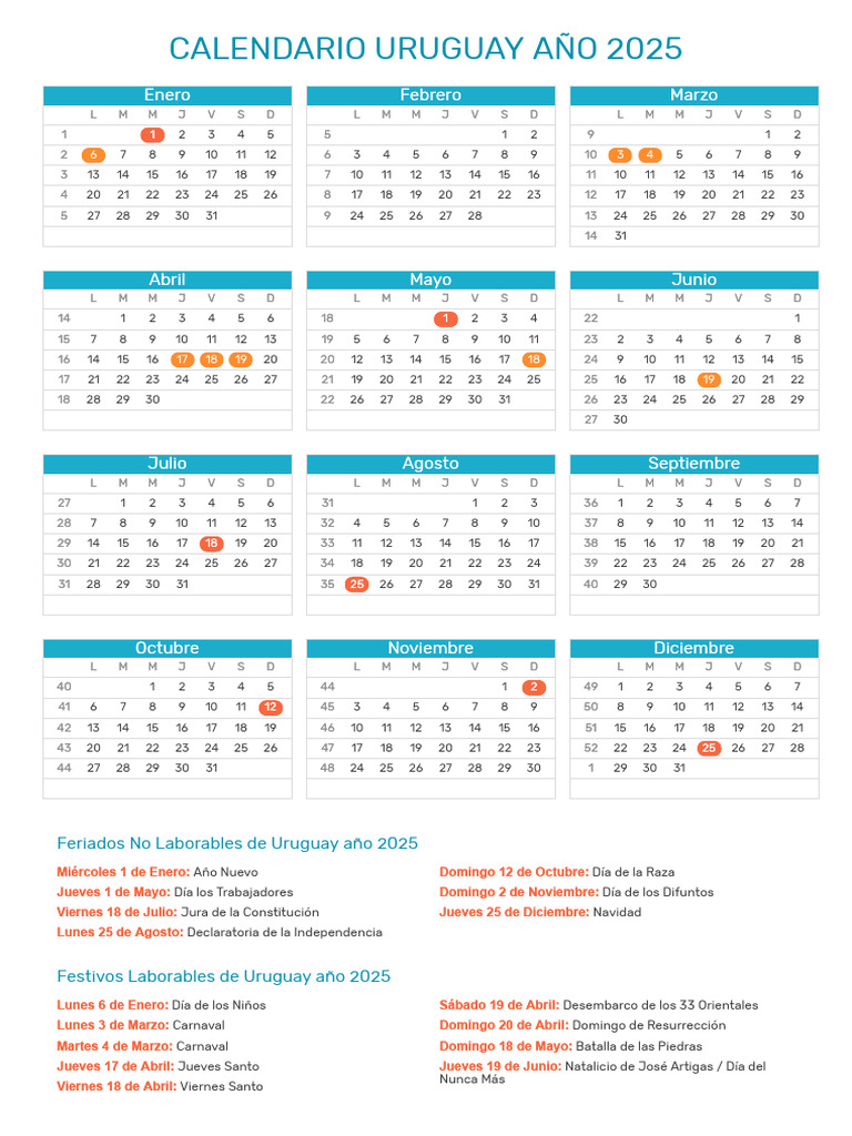 Calendario Uruguay 2025 | PDF