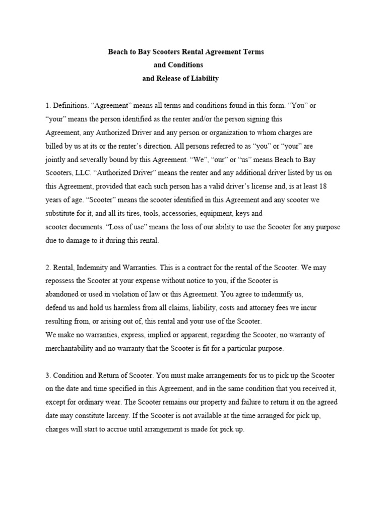 Scooter_Rental_Agreement_Terms PDF Arbitration Indemnity
